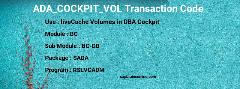 SAP ADA_COCKPIT_VOL transaction code