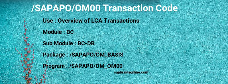SAP /SAPAPO/OM00 transaction code