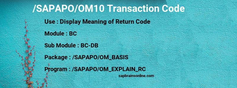 SAP /SAPAPO/OM10 transaction code