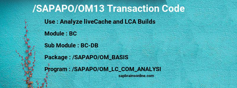 SAP /SAPAPO/OM13 transaction code