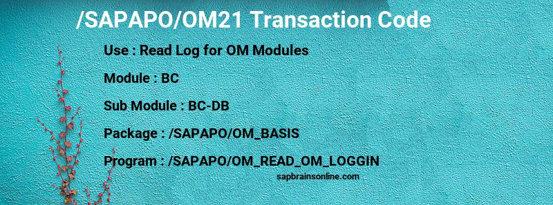 SAP /SAPAPO/OM21 transaction code