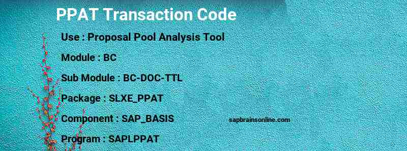 SAP PPAT transaction code