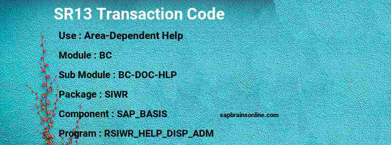 SAP SR13 transaction code
