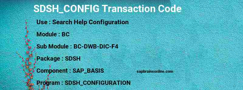 SAP SDSH_CONFIG transaction code