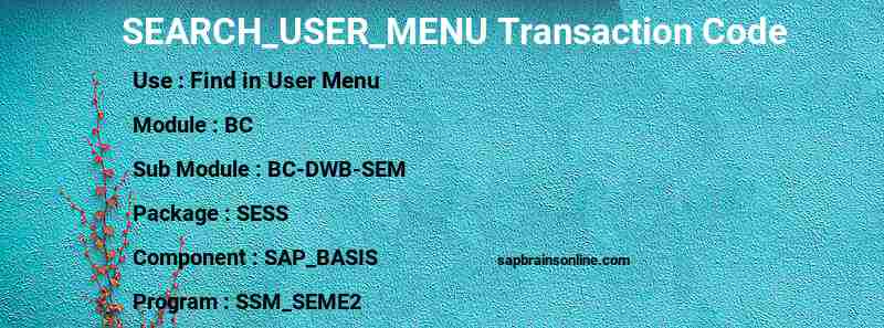 SAP SEARCH_USER_MENU transaction code