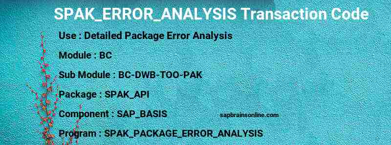 SAP SPAK_ERROR_ANALYSIS transaction code