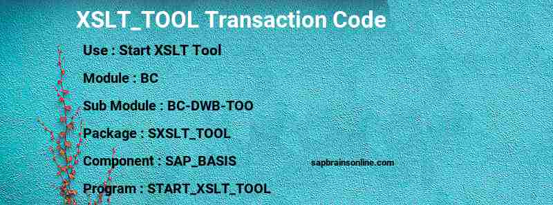 SAP XSLT_TOOL transaction code