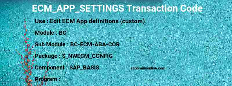 SAP ECM_APP_SETTINGS transaction code