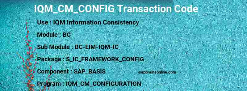SAP IQM_CM_CONFIG transaction code