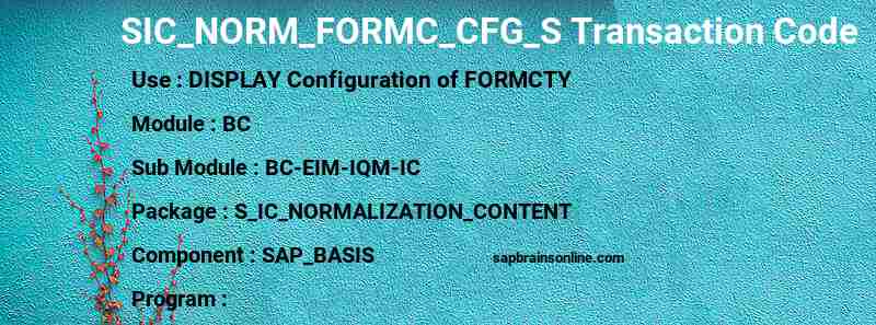 SAP SIC_NORM_FORMC_CFG_S transaction code