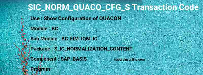 SAP SIC_NORM_QUACO_CFG_S transaction code