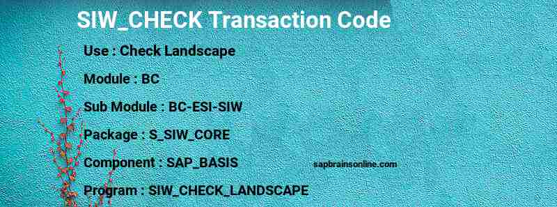 SAP SIW_CHECK transaction code