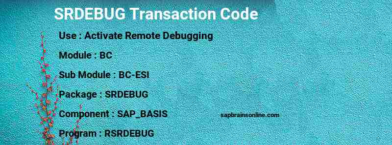 SAP SRDEBUG transaction code