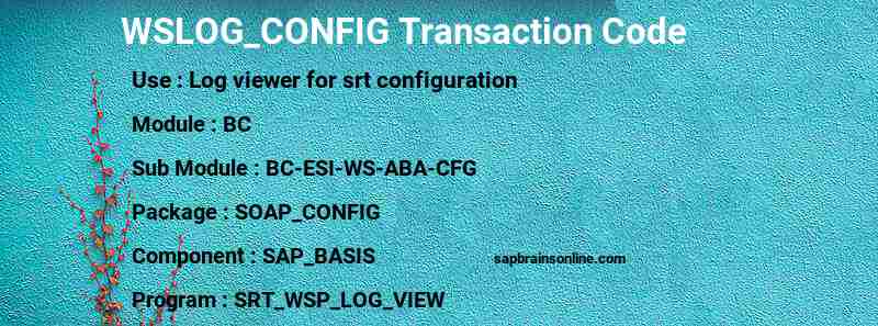 SAP WSLOG_CONFIG transaction code