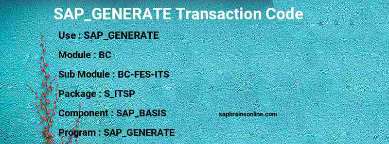 SAP SAP_GENERATE transaction code
