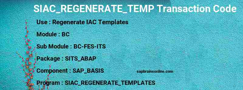 SAP SIAC_REGENERATE_TEMP transaction code