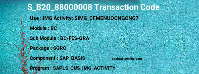 SAP S_B20_88000008 transaction code