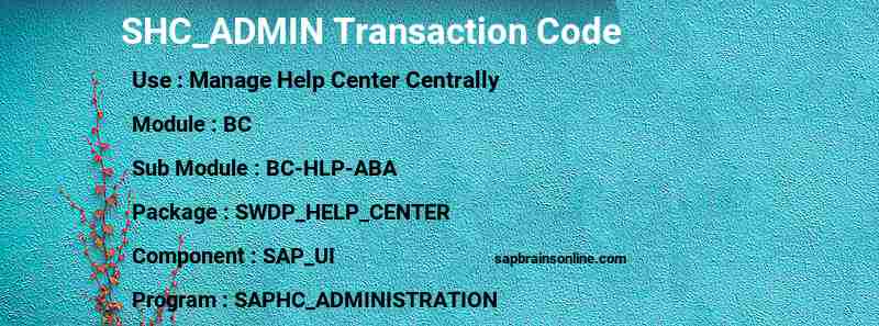 SAP SHC_ADMIN transaction code