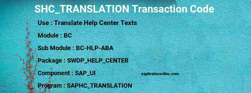 SAP SHC_TRANSLATION transaction code