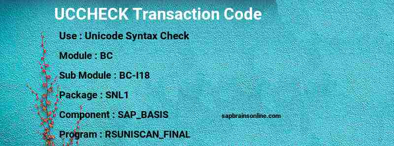 SAP UCCHECK transaction code
