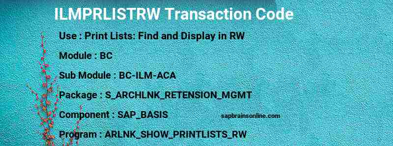 SAP ILMPRLISTRW transaction code