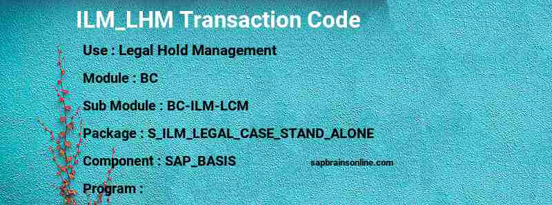 SAP ILM_LHM transaction code