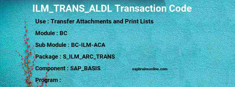 SAP ILM_TRANS_ALDL transaction code