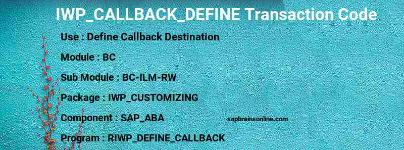 SAP IWP_CALLBACK_DEFINE transaction code