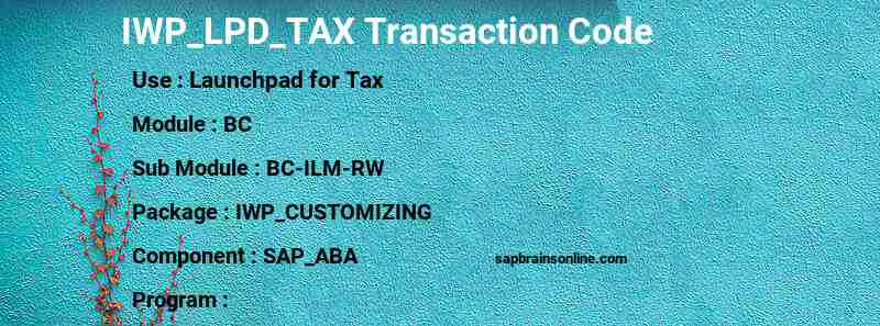 SAP IWP_LPD_TAX transaction code