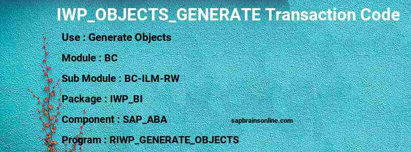 SAP IWP_OBJECTS_GENERATE transaction code