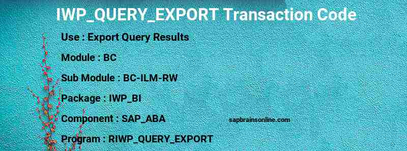 SAP IWP_QUERY_EXPORT transaction code