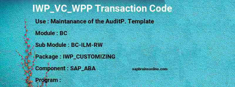 SAP IWP_VC_WPP transaction code