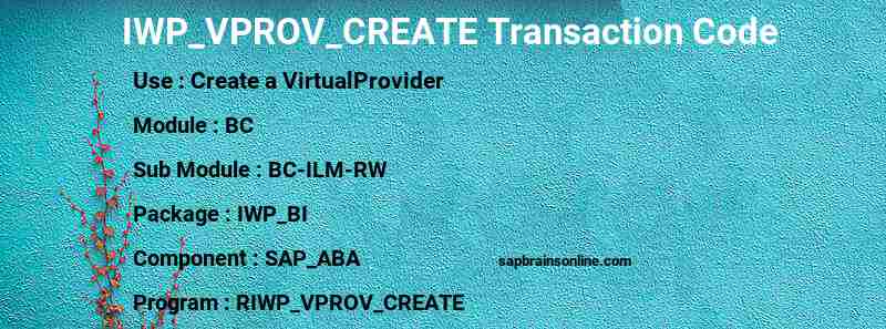 SAP IWP_VPROV_CREATE transaction code