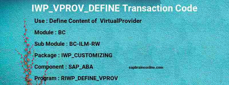 SAP IWP_VPROV_DEFINE transaction code