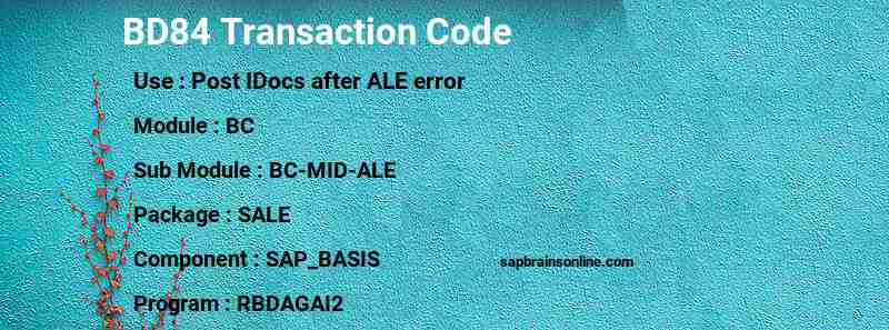 SAP BD84 transaction code