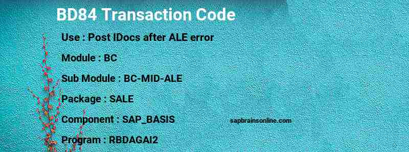 SAP BD84 transaction code