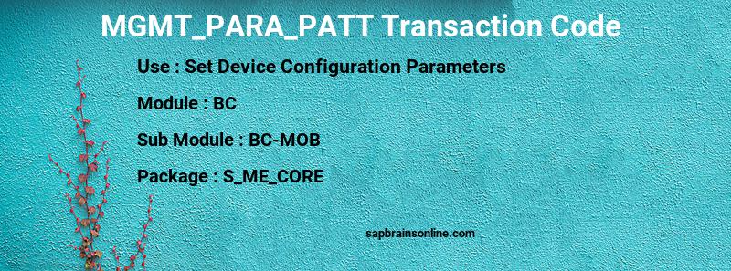 SAP MGMT_PARA_PATT transaction code