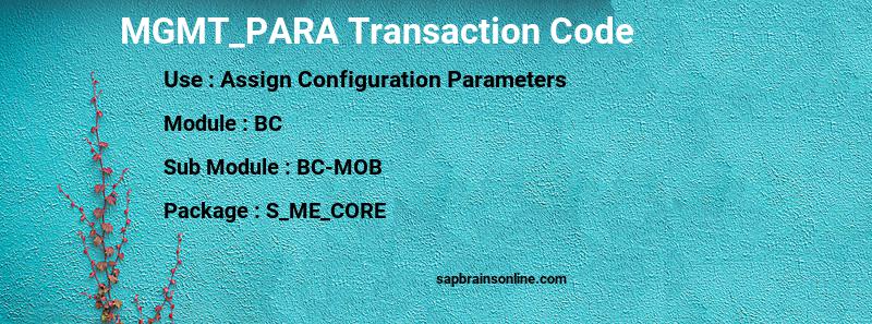 SAP MGMT_PARA transaction code