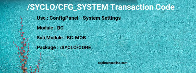 SAP /SYCLO/CFG_SYSTEM transaction code