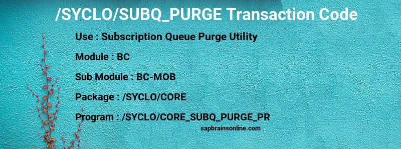 SAP /SYCLO/SUBQ_PURGE transaction code