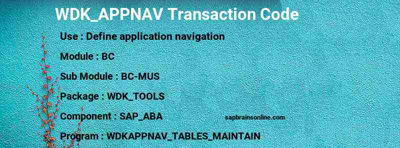 SAP WDK_APPNAV transaction code