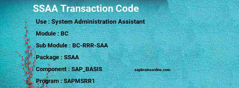 SAP SSAA transaction code