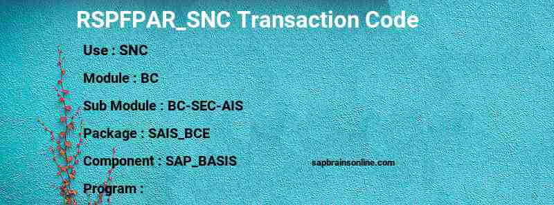 SAP RSPFPAR_SNC transaction code