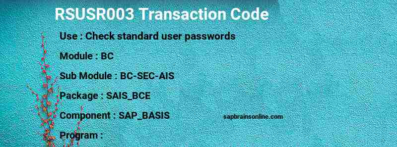 SAP RSUSR003 transaction code