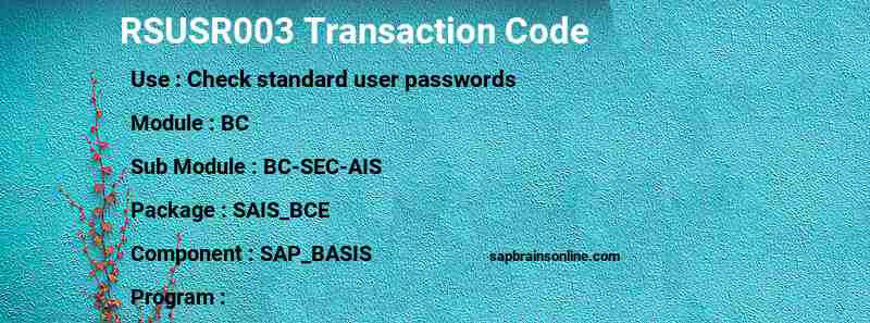 SAP RSUSR003 transaction code