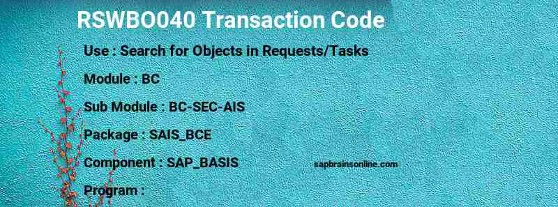 SAP RSWBO040 transaction code