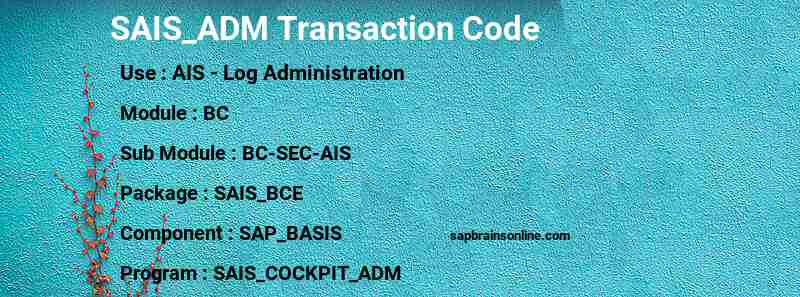 SAP SAIS_ADM transaction code