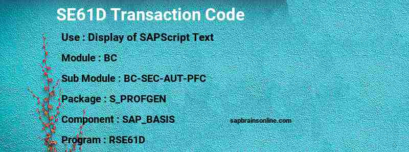SAP SE61D transaction code