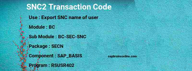 SAP SNC2 transaction code