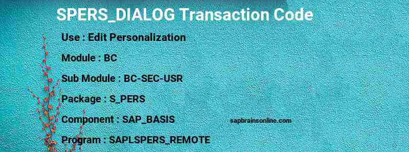 SAP SPERS_DIALOG transaction code